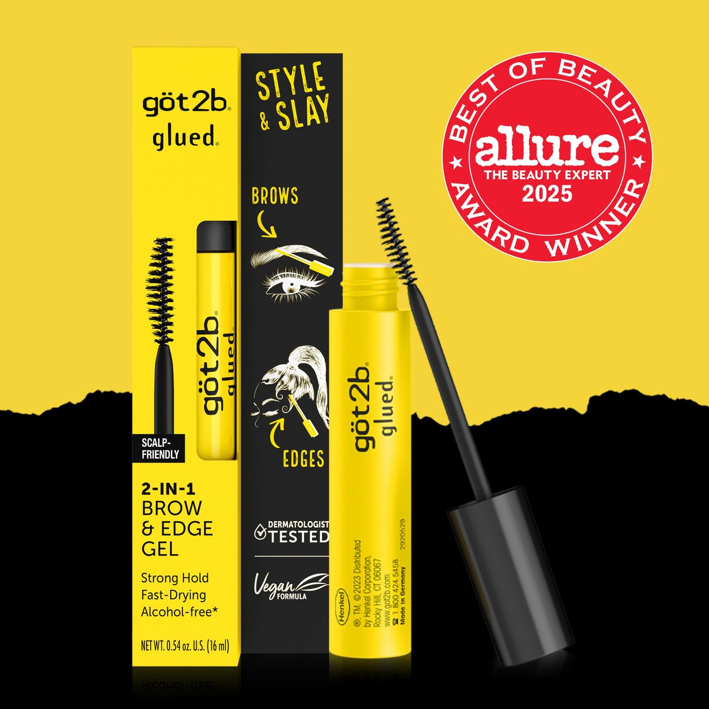 got2b Glued 2-in-1 Brow & Edge Gel, Strong Hold, Clear Finish