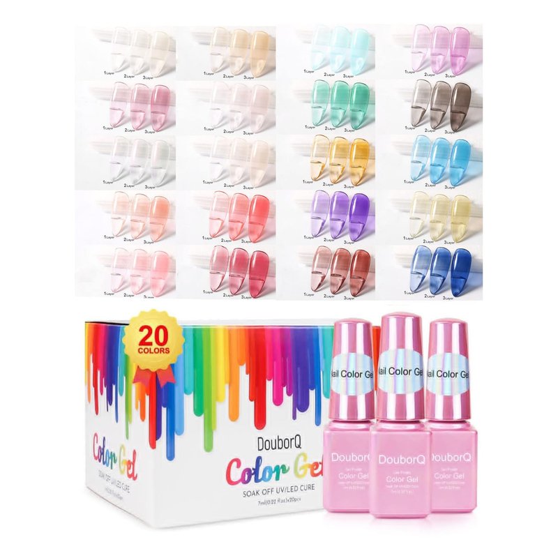 20 Bottles Jelly Gel Nail Polish Glass Translucent Crystal Blue Pink Red Pink Clear Green Yellow Purple Colors UV Soak Off LED Gel 7ml Soak Off Manicure Kit