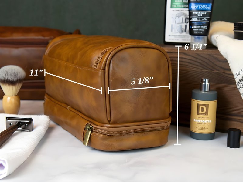 Travel Toiletry Bag for Man, Leather Waterproof Toiletry Bag, Gift for Man, Hanging Travel Bag, Gym Travel Bathroom Toiletry Bag Dropp Kit (COFFEE)