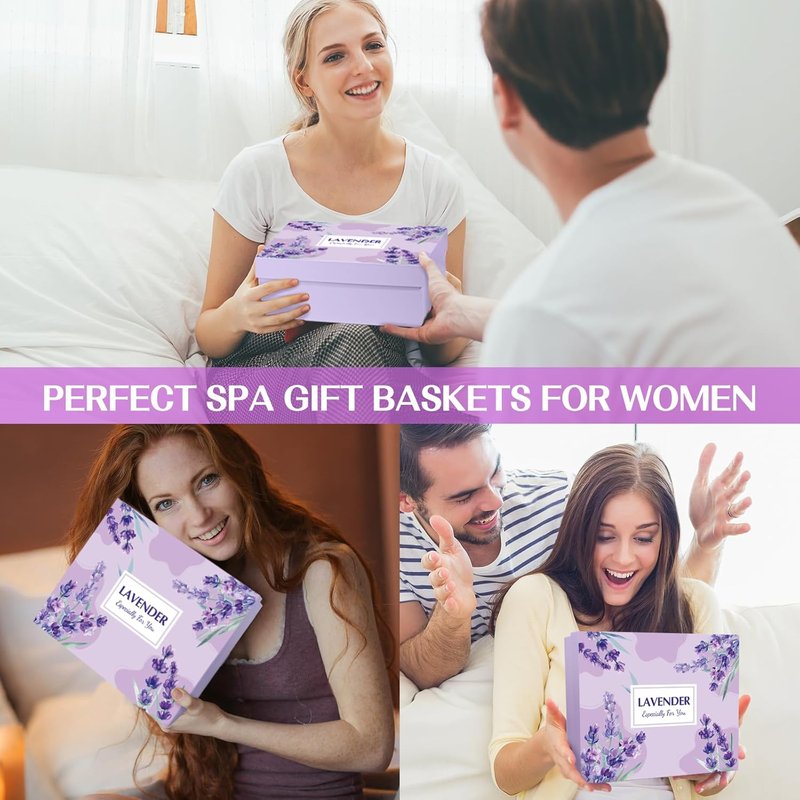 Spa Gift Baskets for Women - Lavender Relaxation Kit | Perfect Birthday & Self-Care Gift for Mom, Wife, Sister, Friends