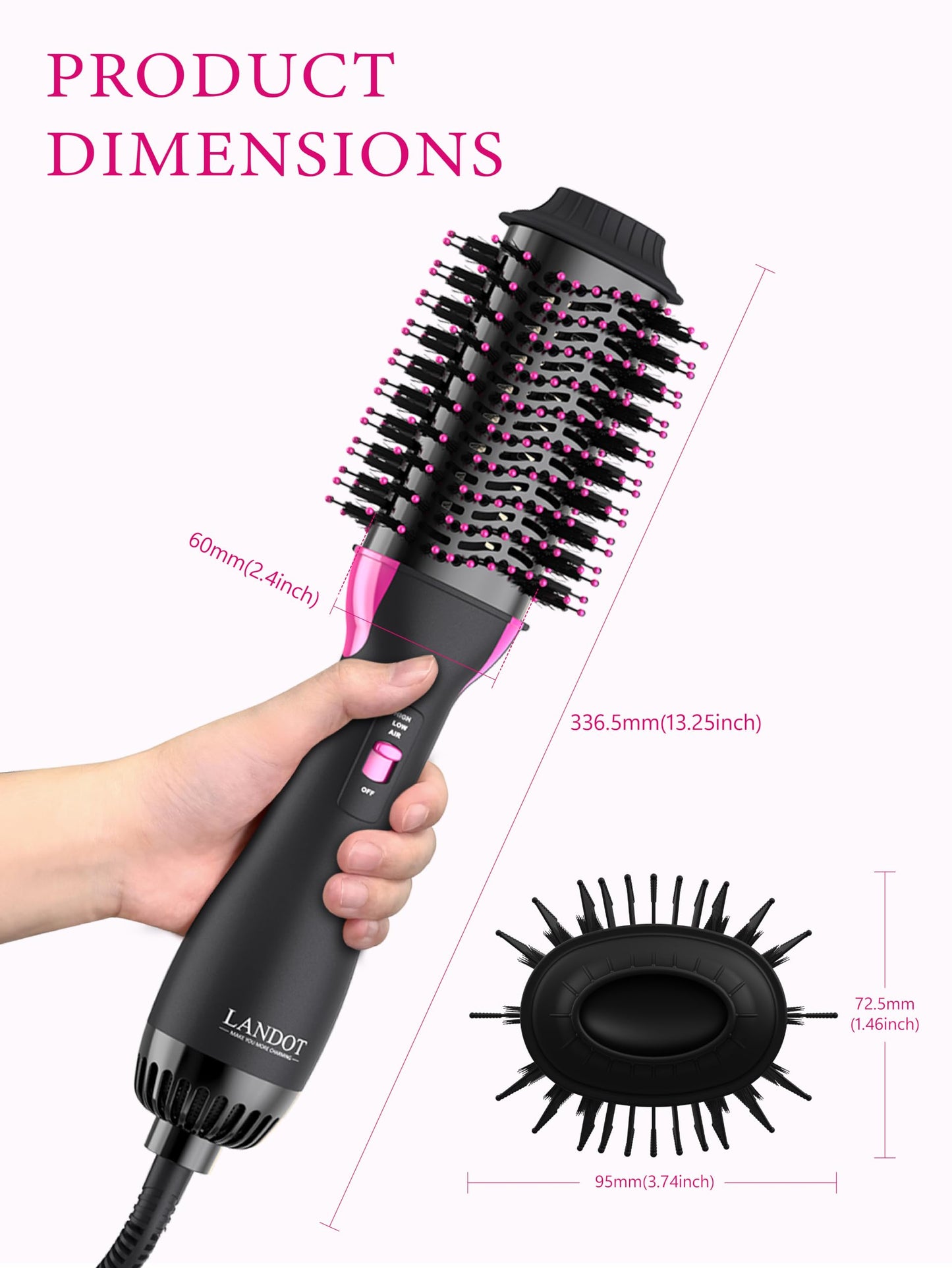 Hair Blow Dryer Brush - 60mm Hot Air Brush for Volumizing & Smooth Blowouts