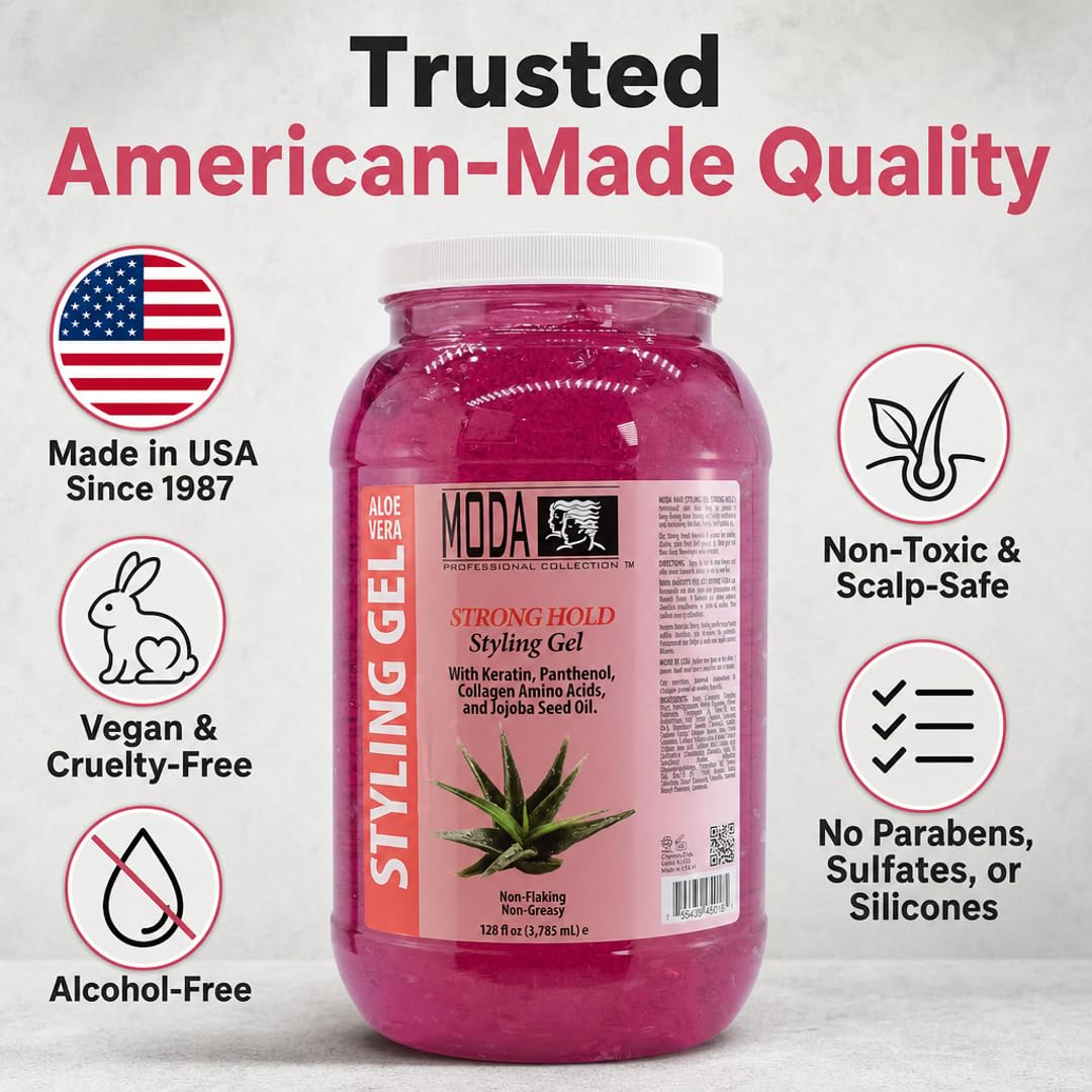 MODA Hair Styling Gel & Restorative Treatment – Alcohol-Free, Sulfate-Free, Paraben-Free | All-Day Hold for All Hair Types | Salon & Family Use | Cruelty-Free, Vegan, Made in USA | 128 oz