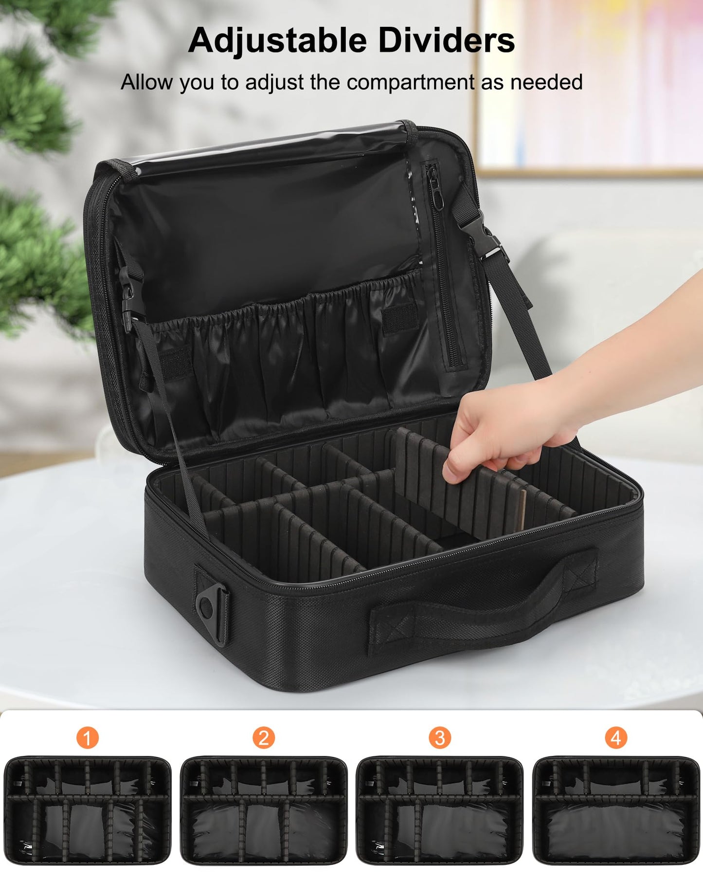 Relavel Makeup Bag Travel Train Case Cosmetic Organizer with Divider, Black