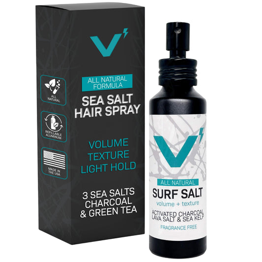 VOLT Surf Sea Salt Spray for Hair & Beard – Natural Volumizing & Texturizing Spray with Activated Charcoal, Sea Kelp & Green Tea – Aerosol-Free, Travel-Size, Aluminum Bottle