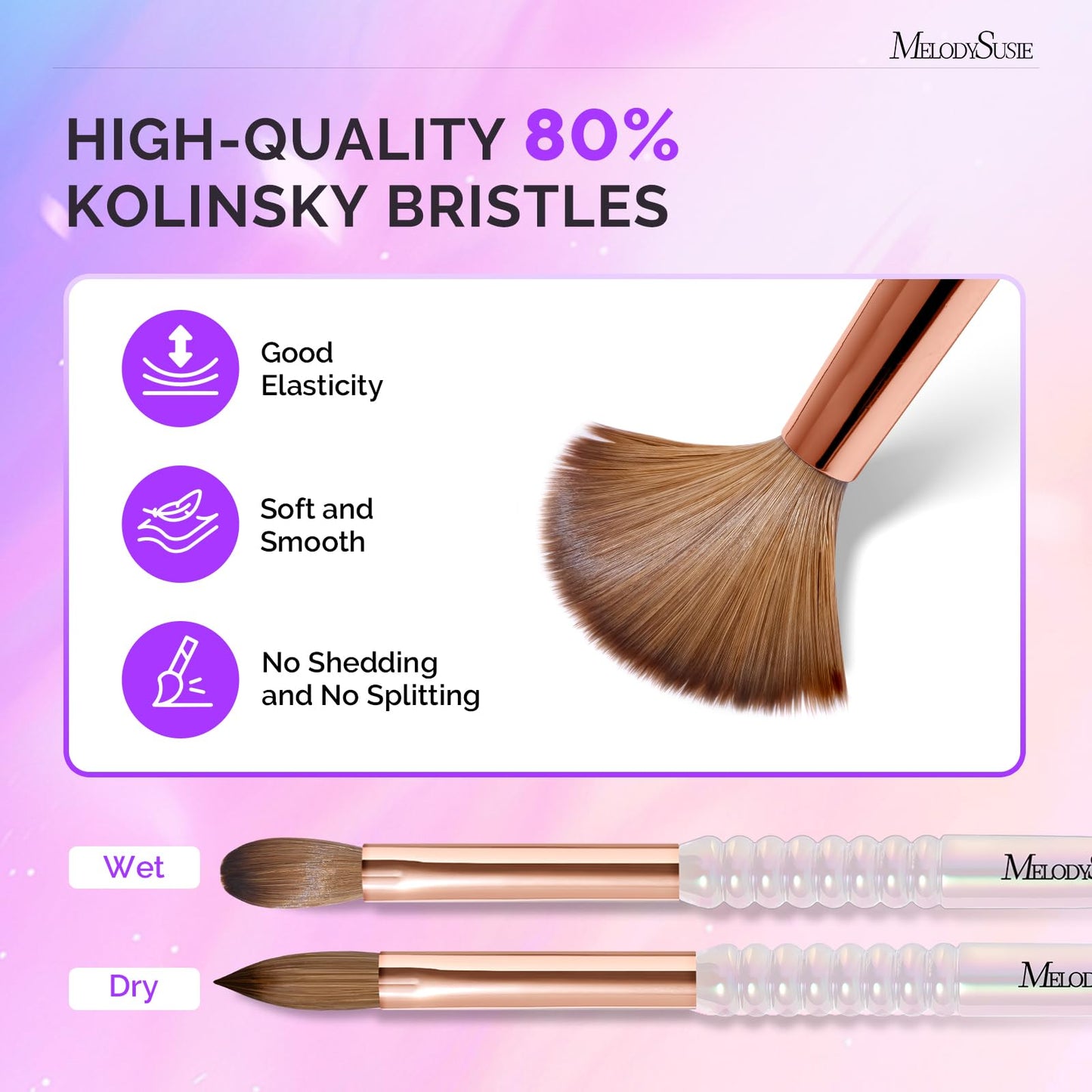 MelodySusie Kolinsky Acrylic Nail Brush, 80% Pure Kolinsky Hair, Professional Nail Brush for Acrylic Powder Nail Extension and 3D Nail Carving, Nail Art Tools for DIY Home Salon, Size 12