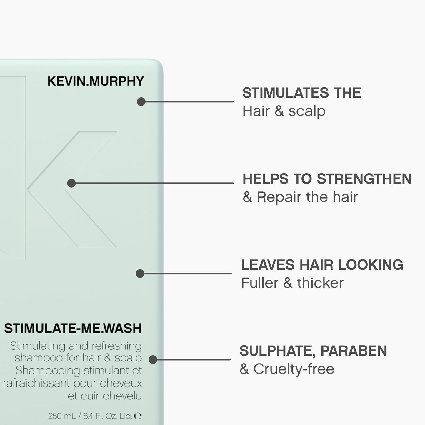 KEVIN.MURPHY STIMULATE-ME.WASH - Clarifying Shampoo for Hair & Scalp - For All Types - Stimulates Hair - Strengthening - Cruelty Free Shampoo - 250 mL / 8.4 fl oz
