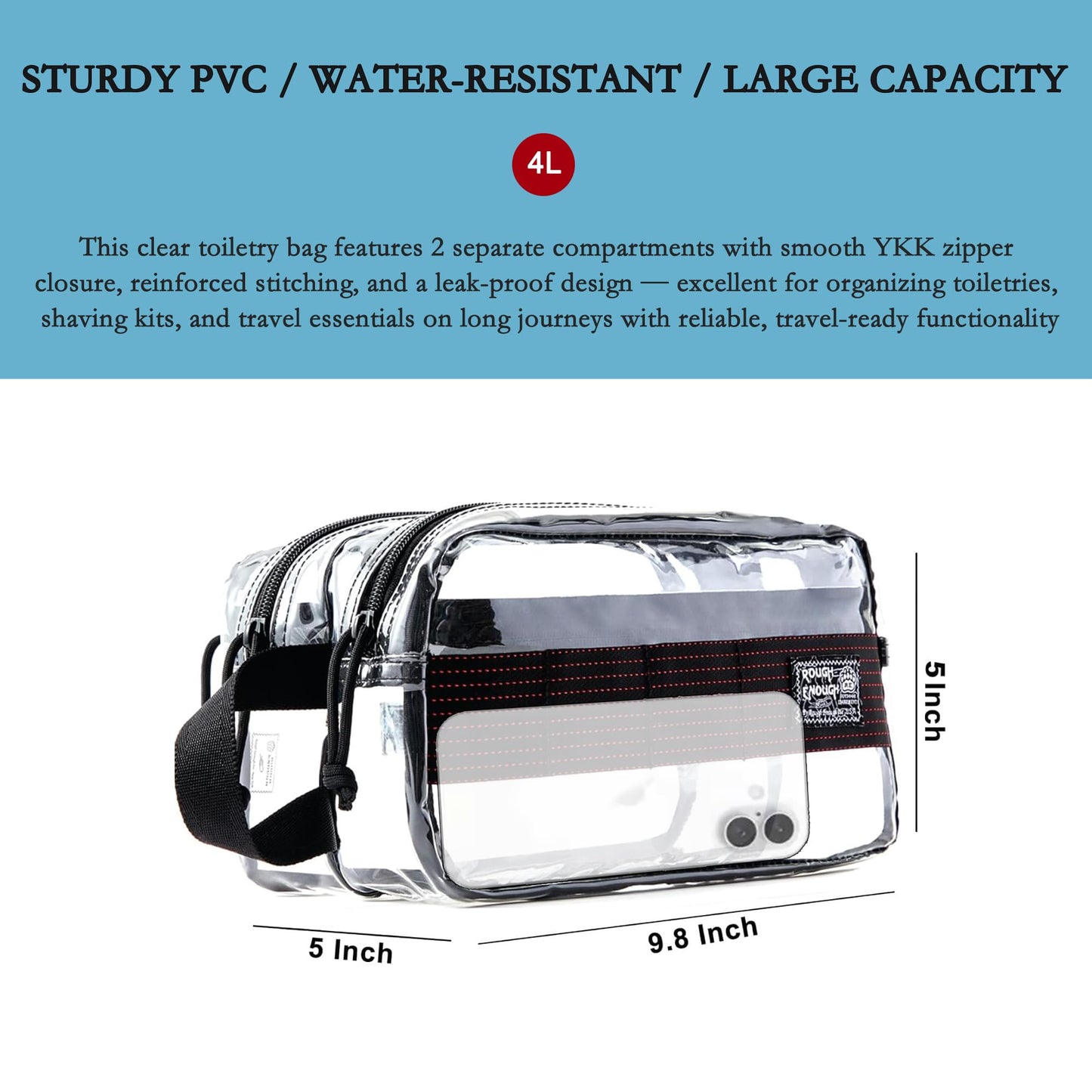 Rough Enough Clear Travel Toiletry Bag for Men Women Traveling Toiletries Essentials Shaving Hygiene Dopp Kit