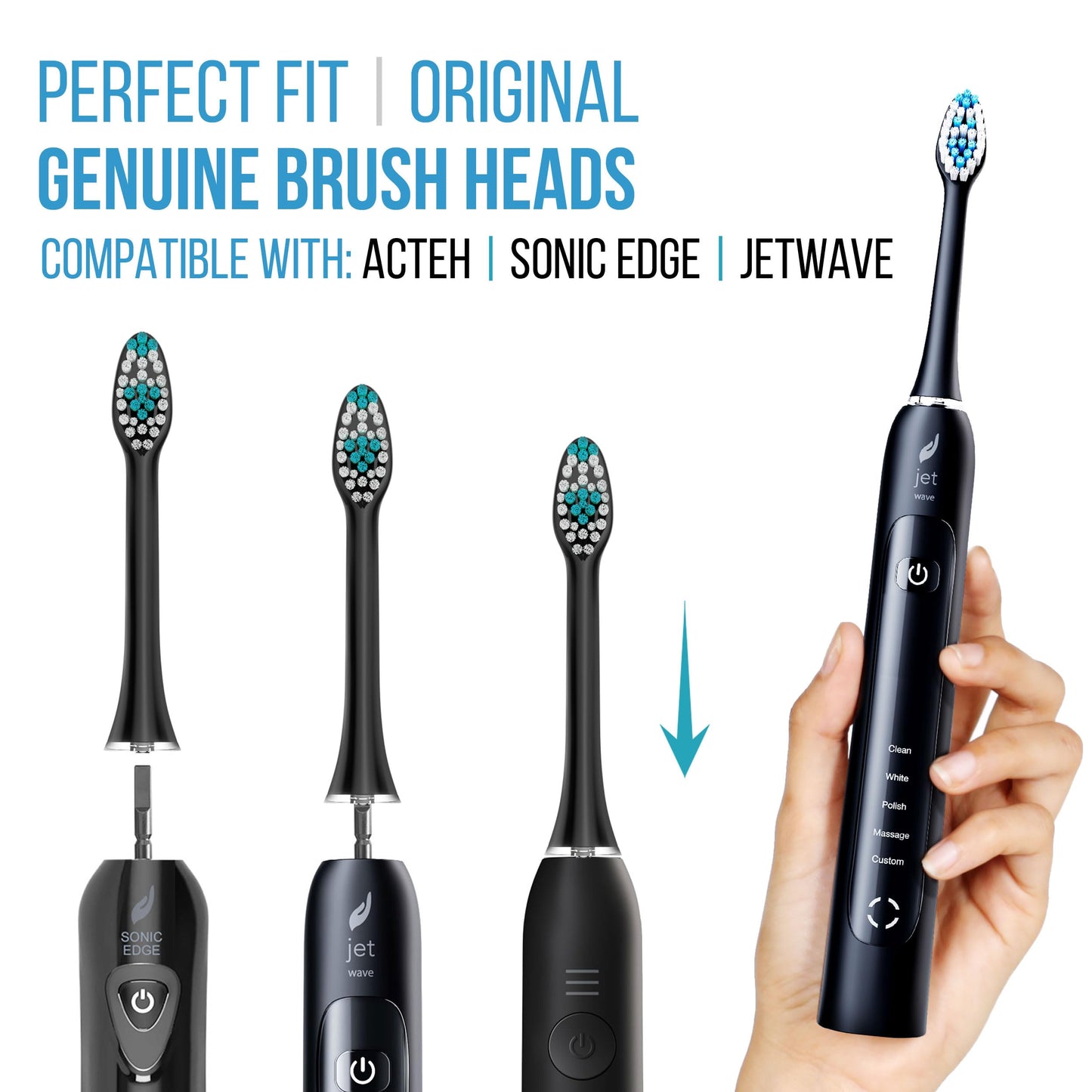 Acteh Toothbrush Replacement Heads Compatible with Acteh, JetWave UV, Sonic Edge, eBrush Models (8 Pack White)