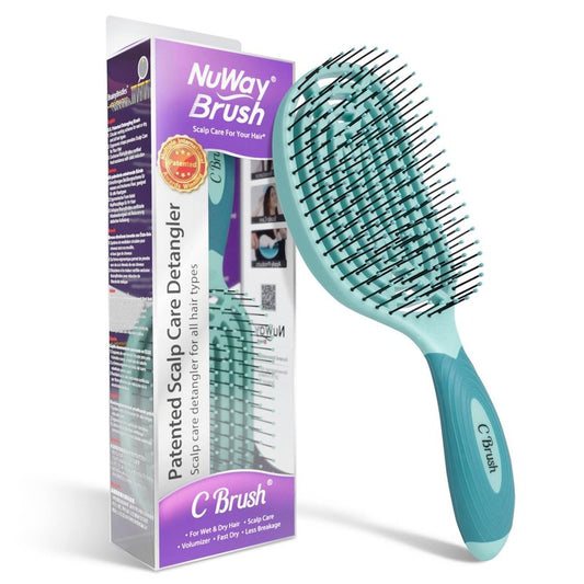 NuWay C Brush Scalp Care Detangling Hair Brush – Gentle Scalp Massage & Easy Detangling for Wet or Dry Hair, Everyday Hairbrush for Healthy Looking Hair (Turquoise)