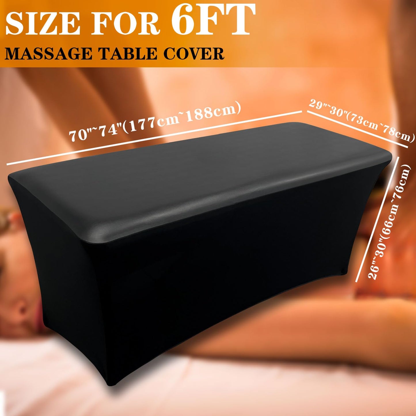 WUSOUPU Wipeable Lash Bed Cover Massage Table Cover Waterproof and Reusable Wax Bed Cover for Esthetician, High Elasticity Vegan Leather Tablecloths for 6 FT Rectangular Table (Black)