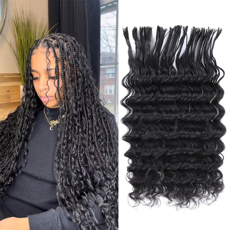 Deep Wave Braiding Hair Extensions - Pre-Divided Curly Human Hair for Boho Locs | 18 Inch, 50g