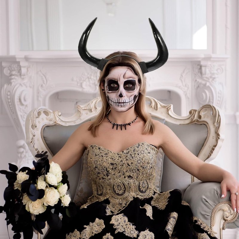 Horn Headband - Black Devil Ox Horn Costume Accessory for Halloween | Unisex Party Headpiece