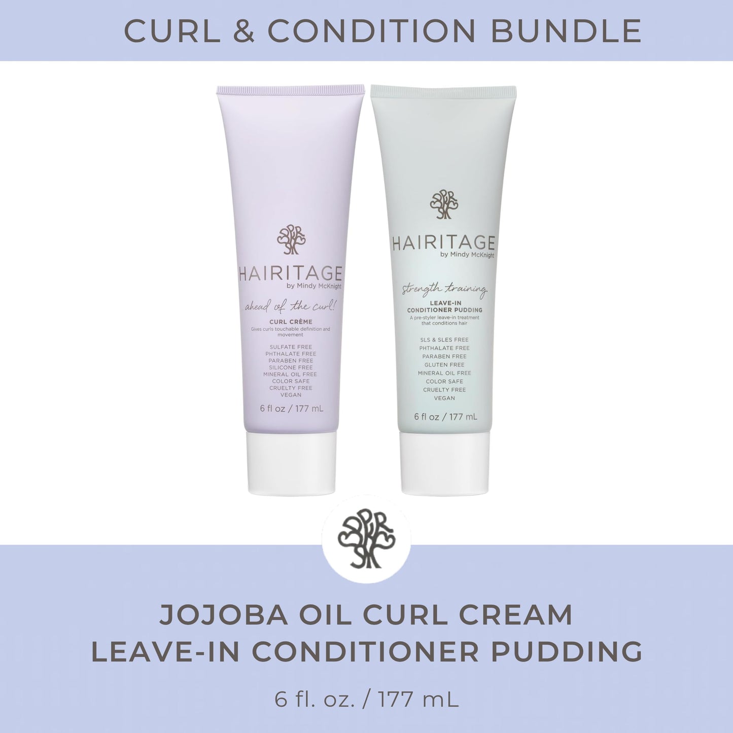 Hairitage Curl Cream + Leave in Conditioner Bundle - Jojoba Oil Curl Defining Cream for Curly Hair – Leave in Conditioner + Coconut Oil + Shea Butter – Hydrating + Moisturizing, Vegan + Cruelty-Free