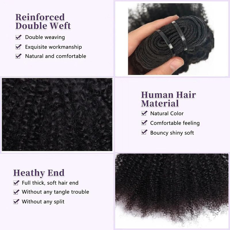 Mongolian Afro Kinky Curly Human Hair 3 Bundles (8 8 8 Inch) Afro Curly Weave Hair Extensions for Black Women Unprocessed Virgin Hair Afro Kinky Human Hair Bundles Natural Color