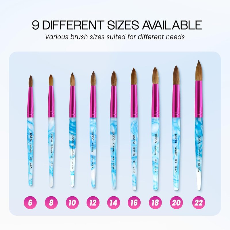 Acrylic Nail Brush - Pure Kolinsky Hair with Blue Swirl Handle | Size 8, Round Shape