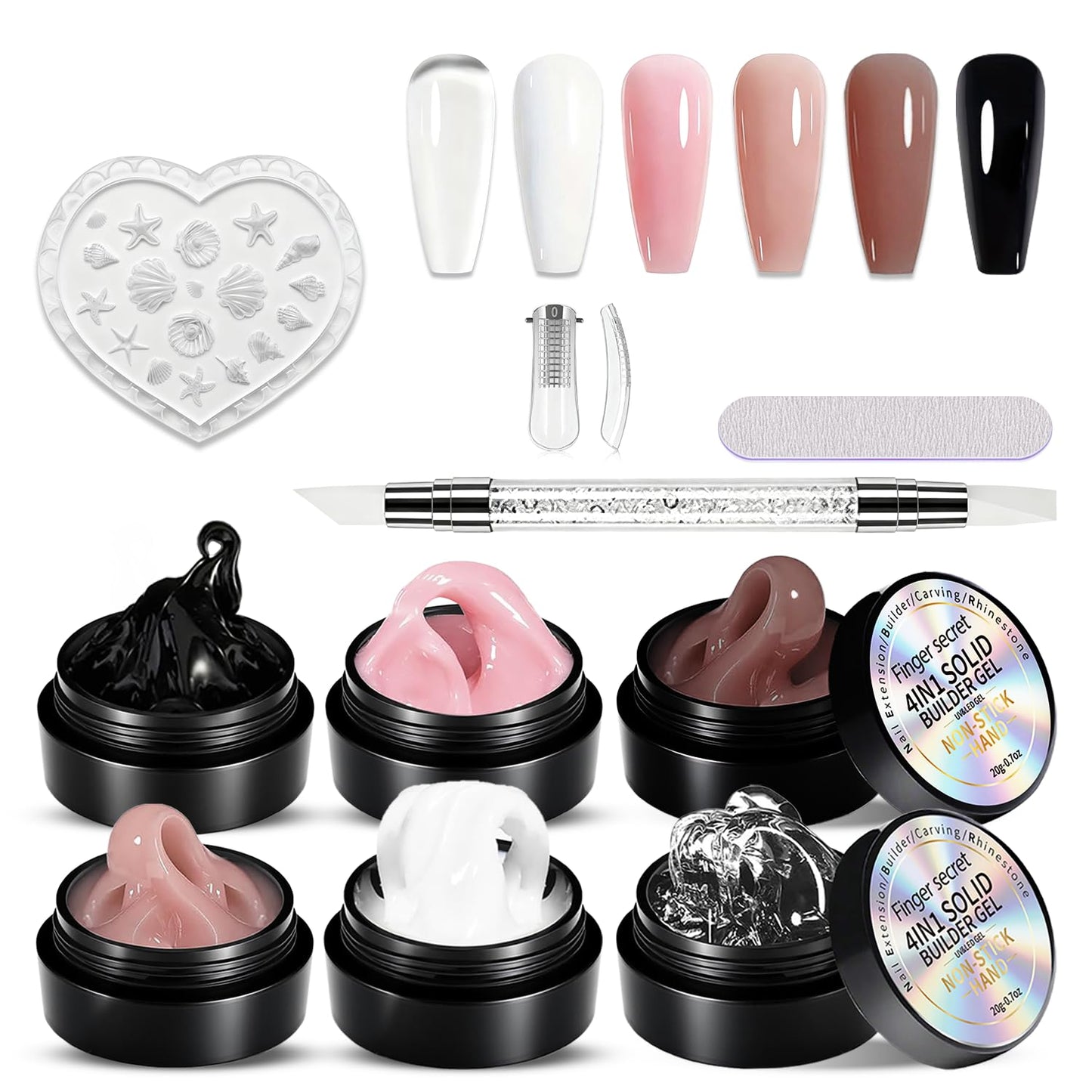 Finger Secret 3D Gel Nail Art Kit-Solid Builder Gel for Nails 3D Sculpting Carving Building Modeling Hard Extension for Beginner DIY Salon at Home Cured Needed