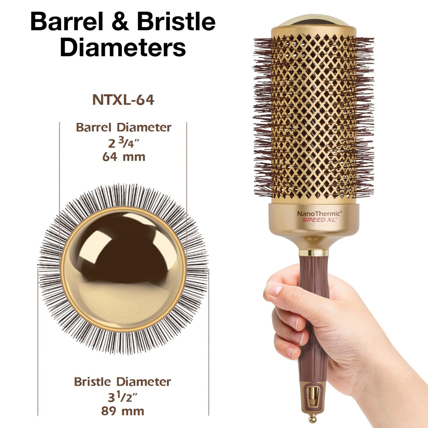Olivia Garden NanoThermic Ceramic + Ion Speed XL Round Thermal Hair Brush - Not Electrical - Professional Blowout Brush for Normal to Thick Hair - 2 3/4"-Diameter Barrel - NTXL-64