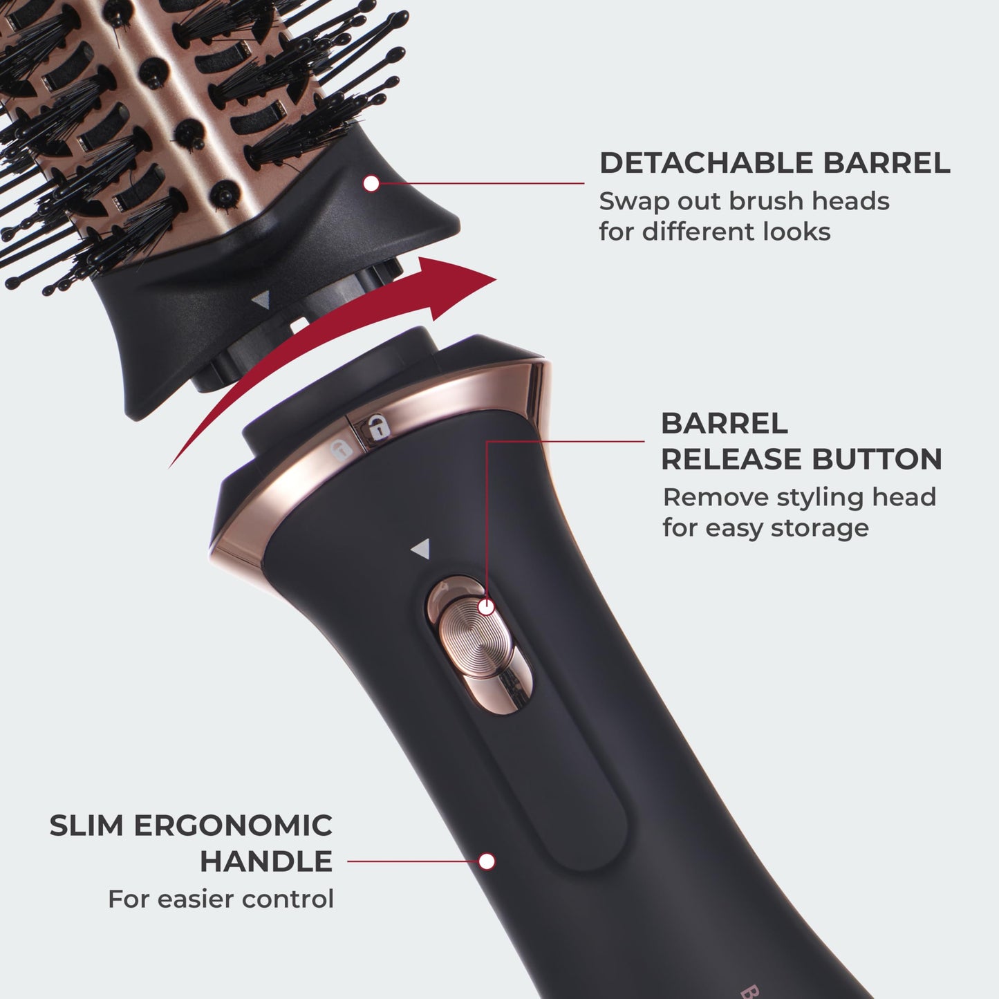 Kiss Volume & Style Boosting 2-in-1 Air Brush, Interchangeable Ceramic Waterdrop & 1.5” Round Brush Head, Maximum Root Boosting Hair Dryer, 4 Heat Settings, Tangle-Free Bristles, 360° Swivel Cord