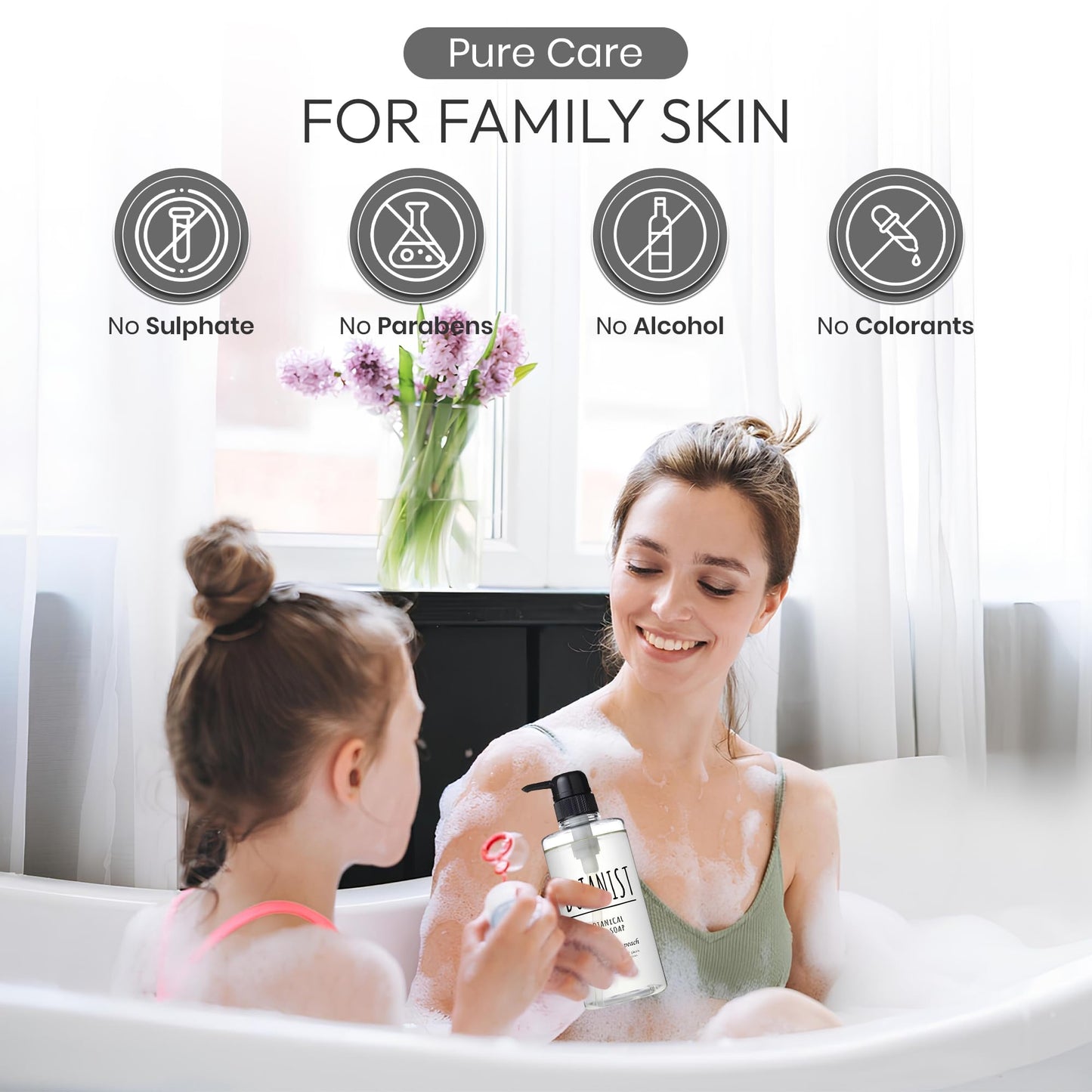 Botanist Foaming Body Wash for Women & Baby, Moisturizing Body Wash for Sensitive Skin with Shea Butter, Almond Oil, Cocoa Butter Made in Japan, Sulfate & Paraben Free 30.4 Fl Oz Rose& White Peach
