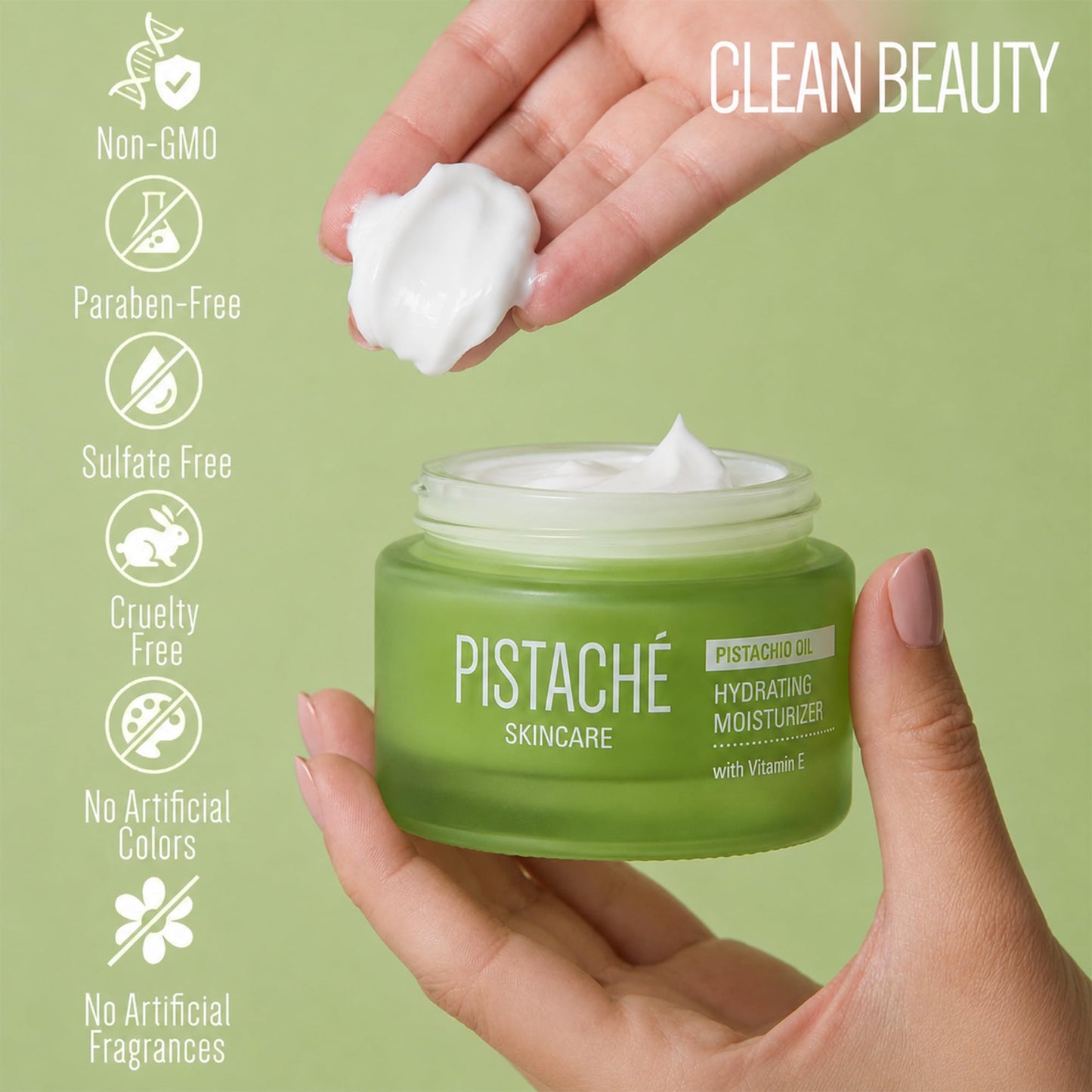 Pistaché Skincare Pistachio Oil Face Moisturizer | Hydrating & Nourishing Cream with Vitamin E & Antioxidants for Face, Neck & Chest, 1.7 oz