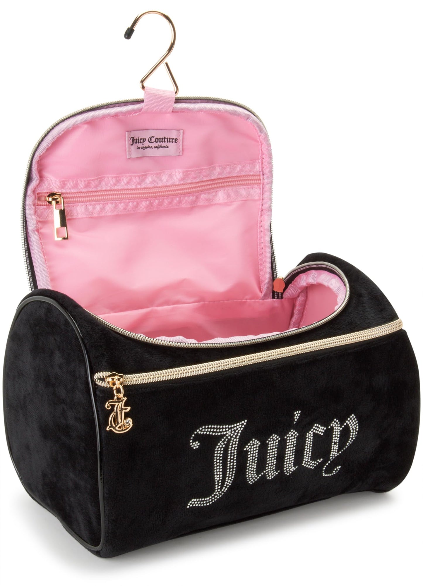 Juicy Couture Makeup Bag Cosmetics Organizer Travel Essentials Hanging Duffel Velour Rhinestones