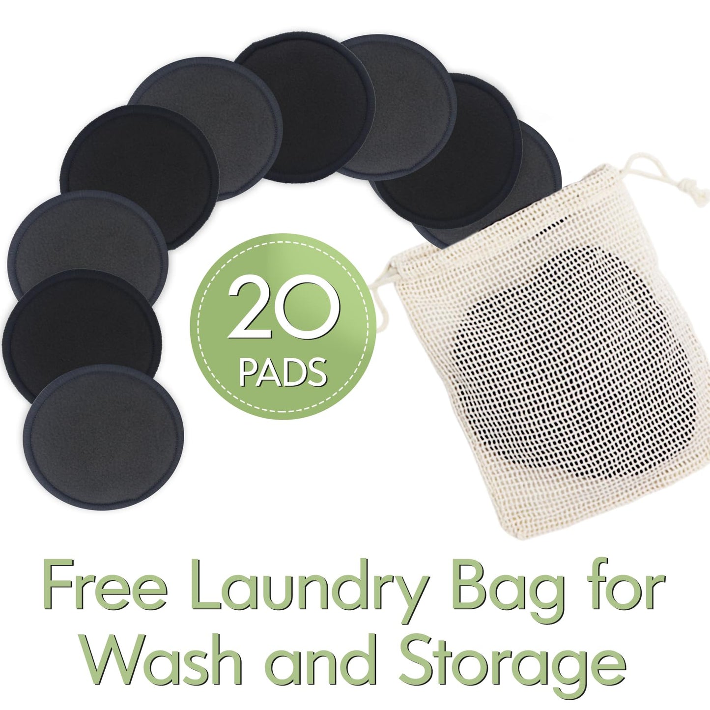 Sopurrrdy Reusable Makeup Remover Pads 20 Pack Reusable Makeup Cotton Rounds with Laundry Bag|Soft Black Cotton Makeup Remover Pads for Face