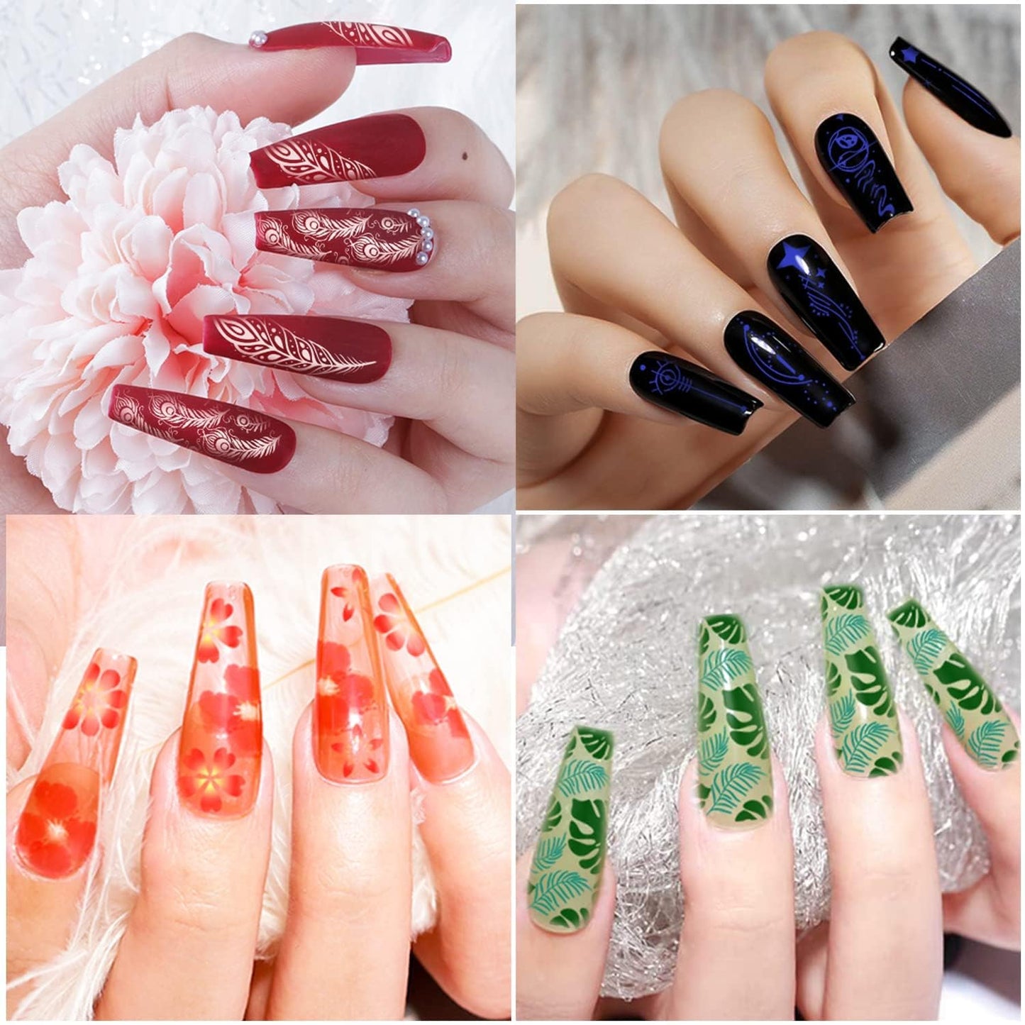 Biutee 15PCS Nail Art Stamping Plate 8 Nail Stamping Gel Polish Nail Stamping Kit Nail Stamper Scraper with Storage Bag, Lace Flower Butterfly Star Design Nail Stamp Template Kit for DIY Nail Art