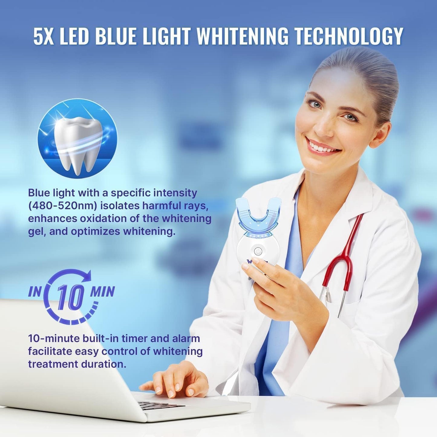 Teeth Whitening Kit for Sensitive Teeth - 4 Whitening & 2 Remineralizing Gels | LED Light System for Fast Results