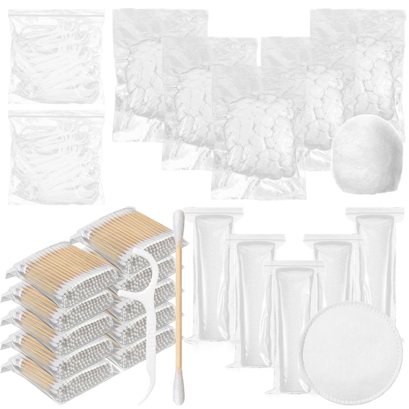 Heigble 2700 Count Hotel Vanity Set Bulk 1000 Cotton Balls 500 Cotton Rounds 1000 Swabs with Double Round Tip 200 Dental Floss Picks for Face Makeup Removal Toiletries