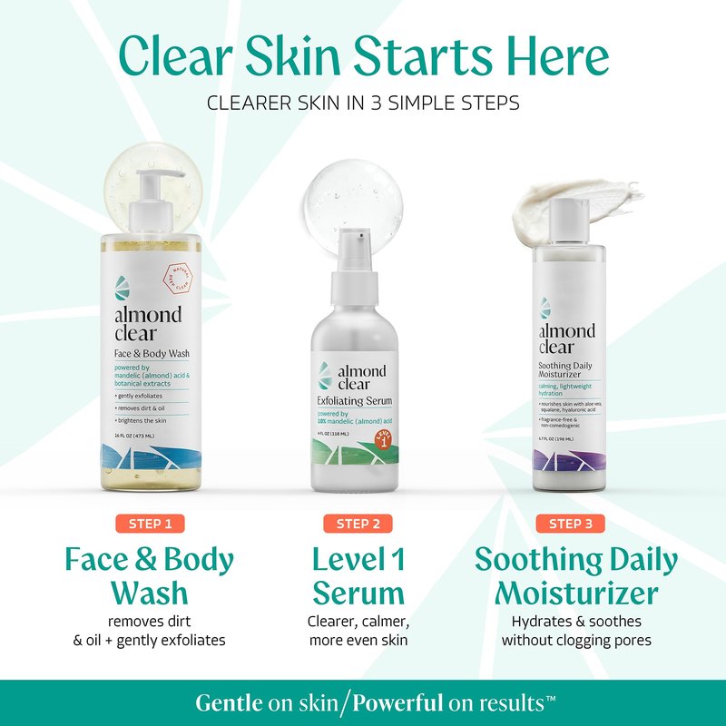 Face & Body Clearing Serum, Level 1- for acne, folliculitis, aging skin, ingrown hairs, dark spots - face, chest, butt, back, thighs, arms - mandelic acid - 1 fl oz