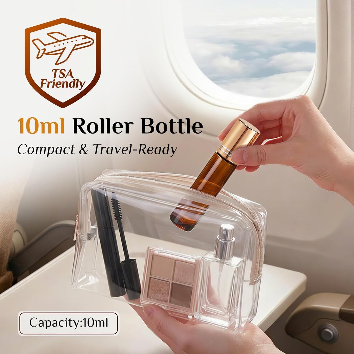 PrettyCare 60 Pack, 10 ml Essential Oil Roller Bottles with Stainless Steel Roller Ball - Bulk Refillable Leak-proof Empty Thick Amber Glass Roll on Bottles with Metal Caps for Travel, Perfume