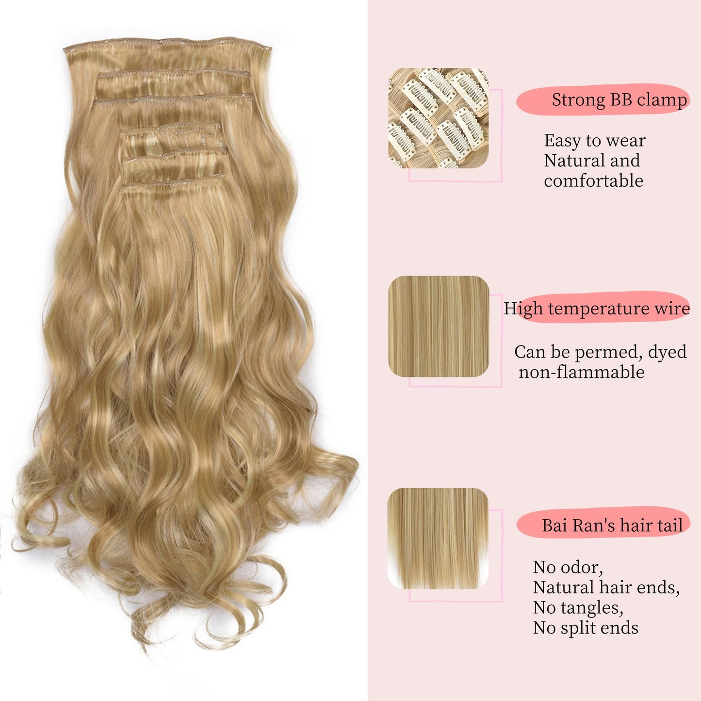 BOSHIZL Seamless Blond Clip in Hair Extensions for Women – 7 Pieces, 140g Premium Wig (US 24 Inch, Ash Blonde)