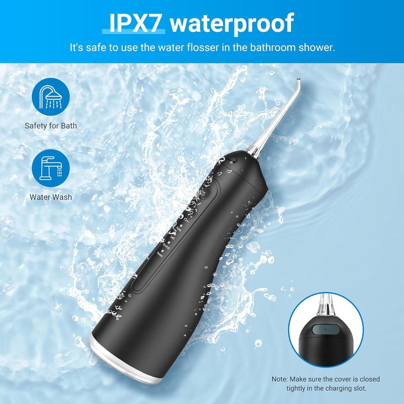Water Flosser for Teeth - Portable Cordless Dental Irrigator | 4 Cleaning Modes, IPX7 Waterproof, USB-C Charging, Black