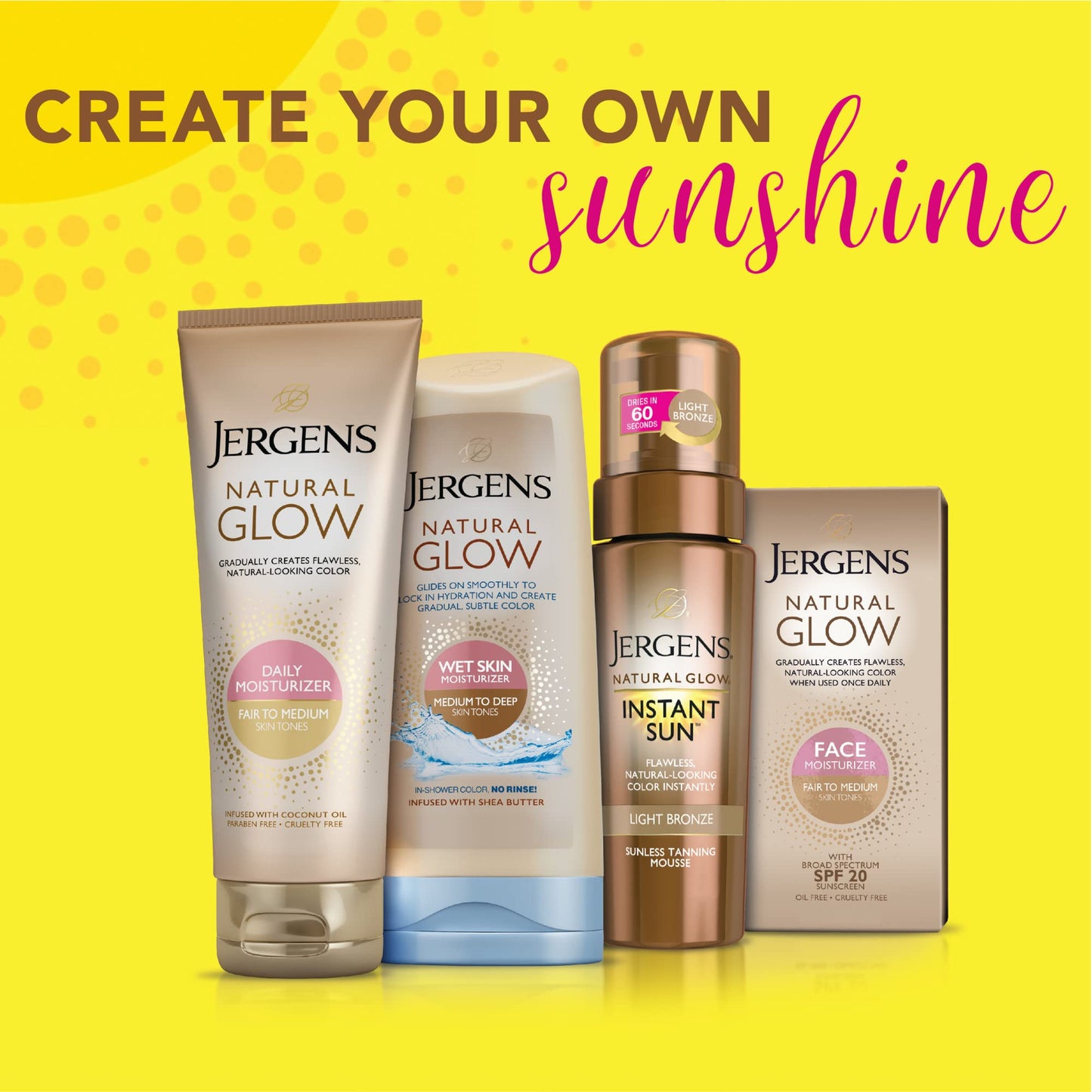 Jergens Natural Glow Face Self Tanner Lotion with SPF 20, Sunless Tanning, Medium to Deep Skin Tone Moisturizer, Daily Facial Sunscreen, Oil Free, Broad Spectrum UVA/UVB Protection, 2 Oz, Pack of 2