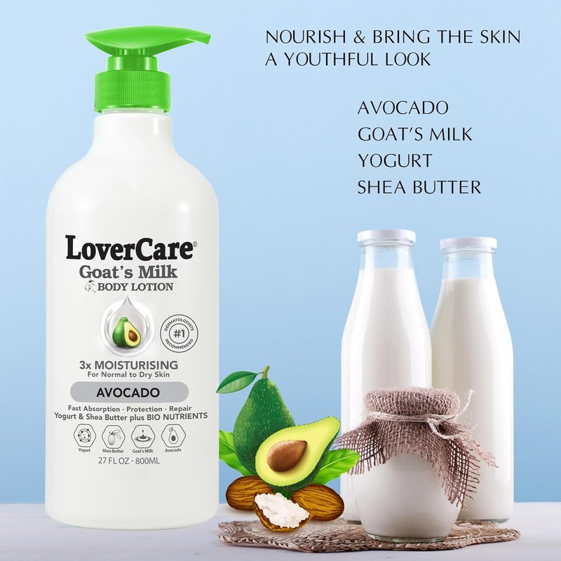 Goat Milk Body Lotion for Dry Skin - Nourishing Avocado Formula | 27 fl oz (800ml)