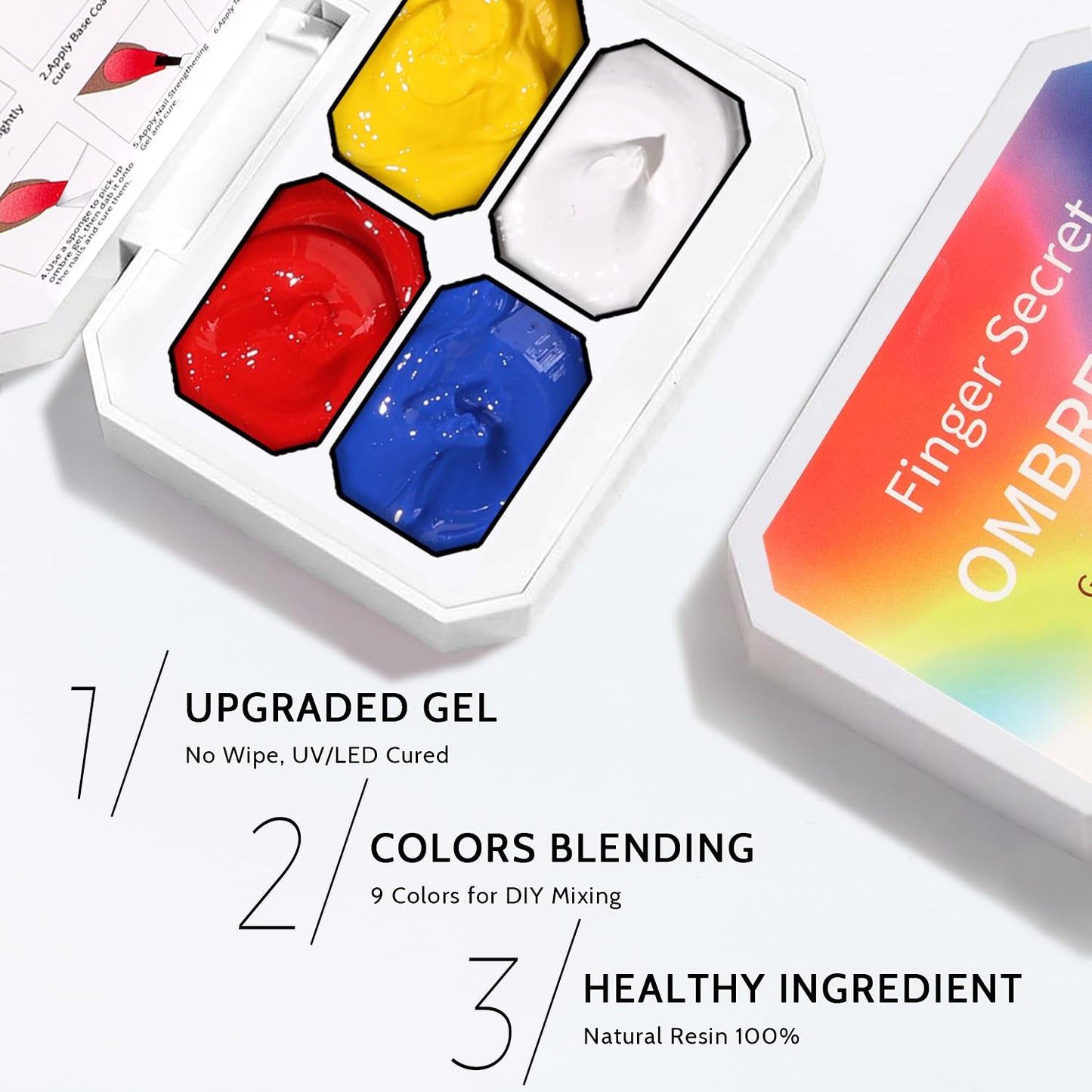 Ombre Nail Gel Set - 9 Colors Sponge Pat Paint for Floral Nail Art, No Wipe, UV/LED Curing