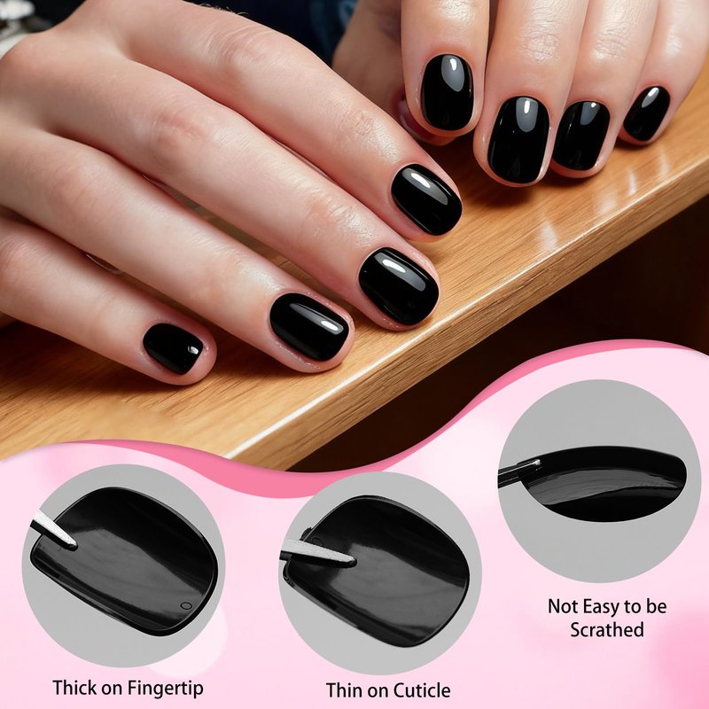 240pc Black Press on Nails Short Squoval Fake Nails with Glue Tabs, Extra Short Nails Press on Nail Square Round Glue on Nail Black Acrylic Nail XS False Nail Women Girls Artificial Fingernails Kit