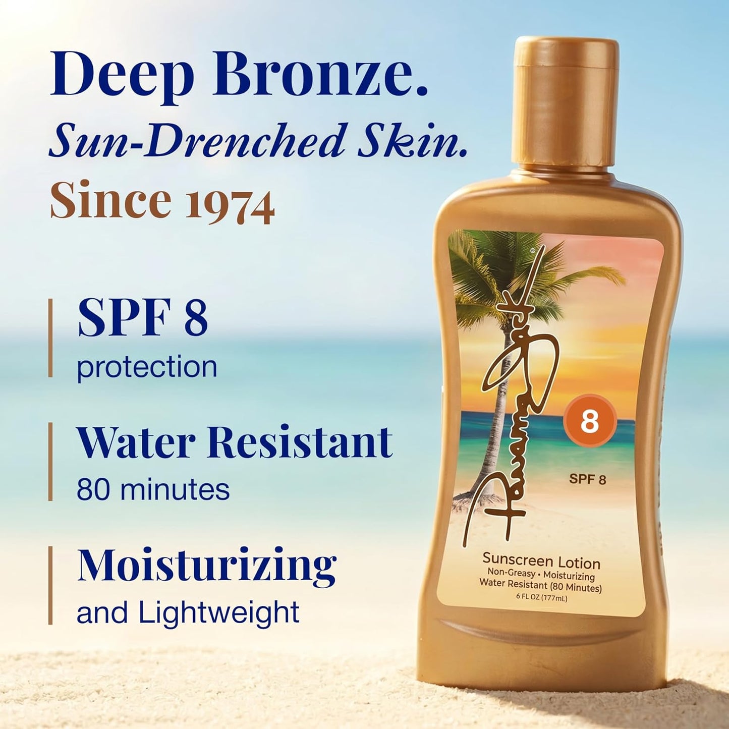 Panama Jack Sunscreen Tanning Lotion - SPF 8, Antioxidant Moisturizing Formula | 6 FL OZ (Pack of 2)