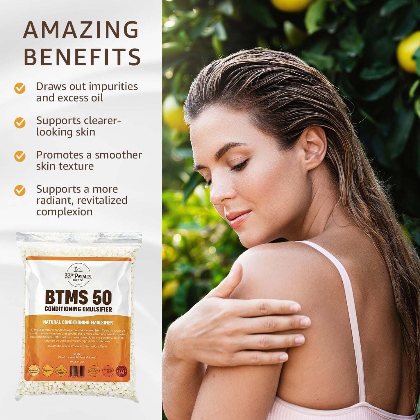 33rd PARALLEL | BTMS 50 (1 LBS / 16 Oz) Conditioning Emulsifier | 100% Natural Plant Derived | Behentrimonium Methosulfate Cetearyl Alcohol Emulsifying Conditioner | Product of USA (1 POUND)
