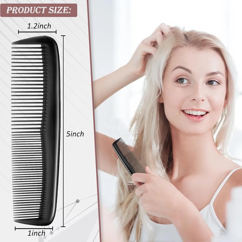 Hair Combs Bulk - 200 Individually Wrapped Pocket Styling Combs | Travel-Friendly Black 5-Inch Beard & Hair Combs for Women & Men