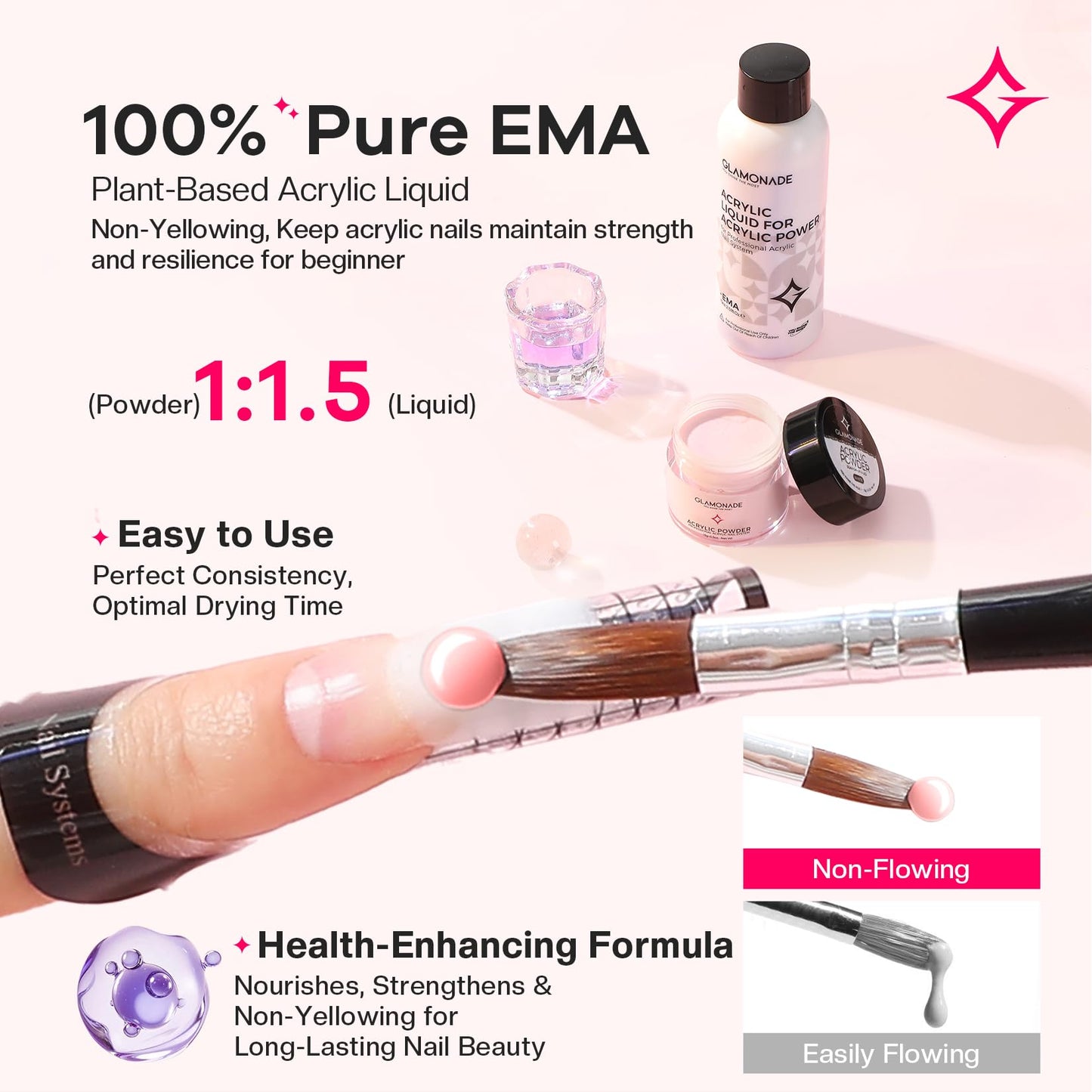 Glamonade Acrylic Nail Kit for Beginners: Professional Acrylic Nail Kit Set with Everything with Drill Powder Nail Art Starter Tech Kit at Home Salon Gift