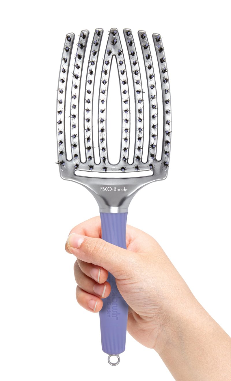 Olivia Garden Fingerbrush Combo Curved and Vented Paddle Brush for Blow Drying - Ionic and 100% Boar Bristles - For All Hair Types, Grande
