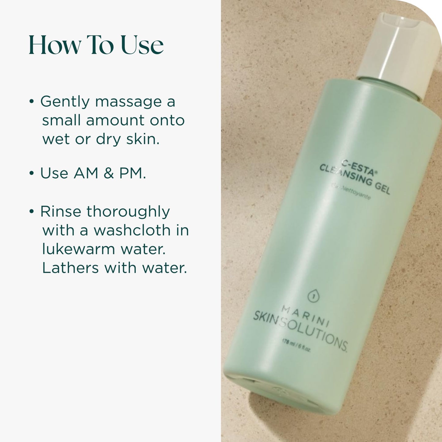 Marini SkinSolutions C-ESTA Cleansing Gel - Vitamin C Face Cleanser with DMAE - Cruelty Free - Made in the USA - 6 fl oz