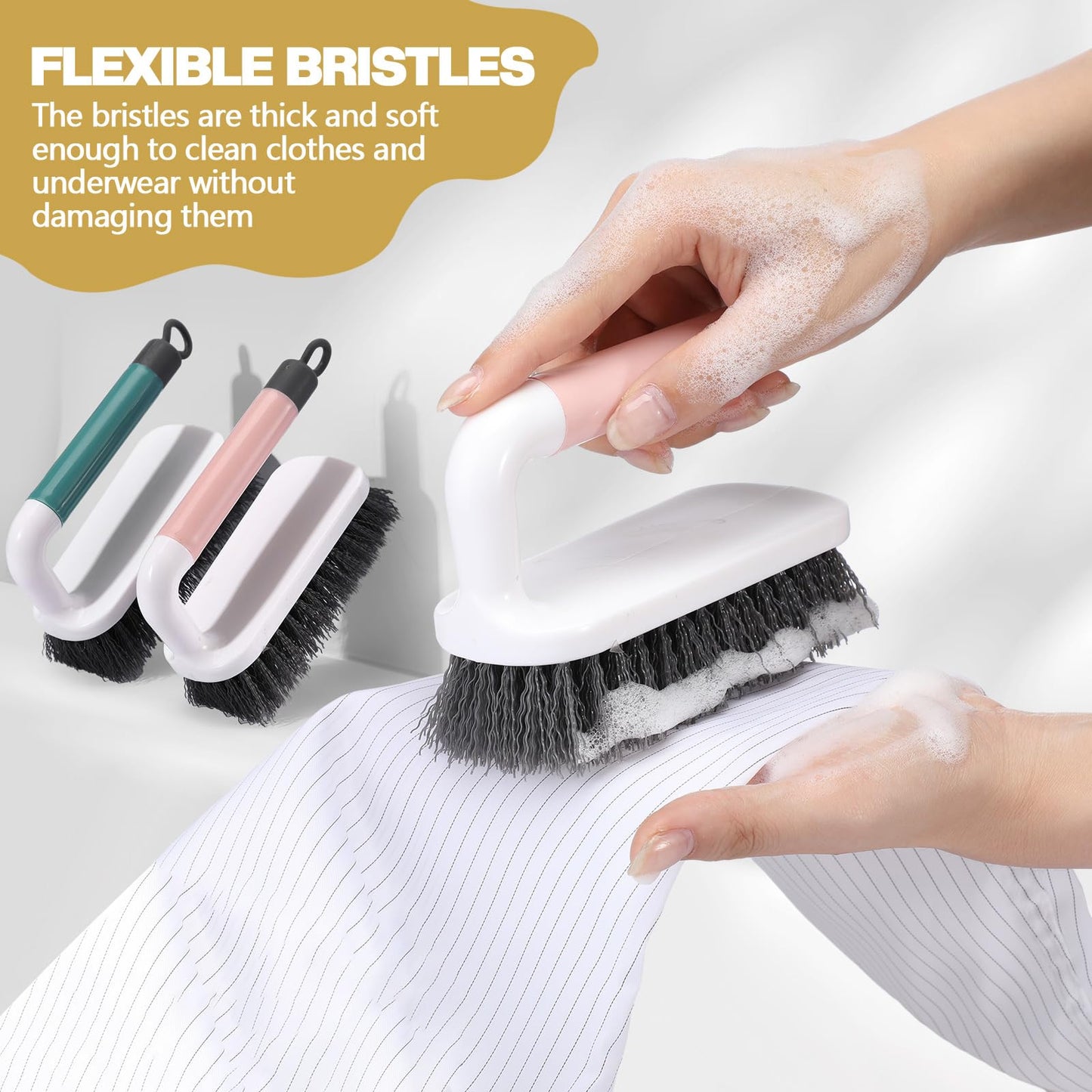Teenyyou 16 Pack Scrub Brush Heavy Duty Cleaning Brushes with Handle Stiff Bristles Scrub Brush Bulk for Shower Bathroom Carpet Kitchen Bathtub Scrubber, Grey, Blue, Green, Pink
