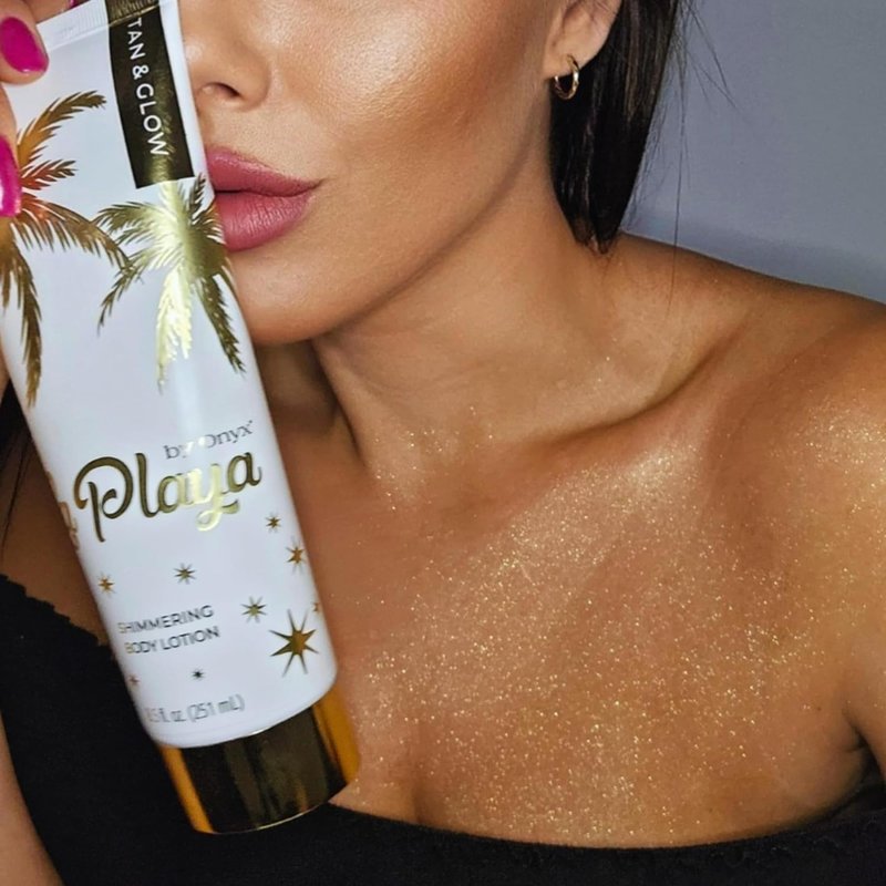 Onyx La Playa Tan & Glow Body Shimmer - Tan Extender & Illuminating Moisturizer - Anti-Streak After Tanning Lotion & Body Highlighter with Anti-Cellulite & Moisturizing Effect, Paraben Free, 8.5 fl oz