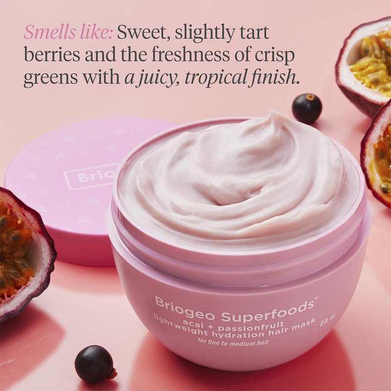 Briogeo Superfoods Acai + Passionfruit Lightweight Hydration Hair Mask | Protein-Free Deep Conditioning Treatment for Dry Hair | Vegan & Cruelty-Free | 8 fl oz