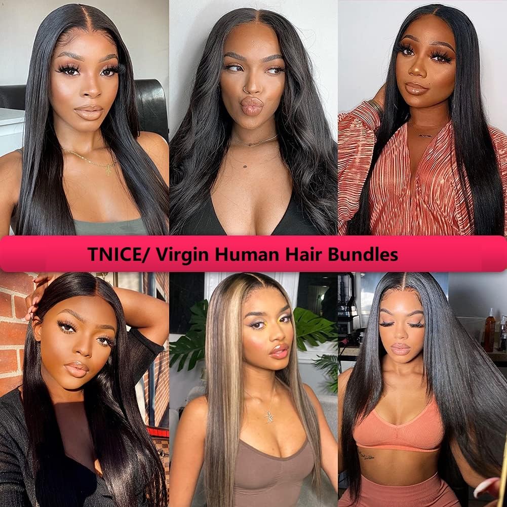 TNICE Straight Human Hair Bundles 14 14 14 Inch Brazilian Straight Hair Bundles 100% Unprocessed Virgin Hair Weave Bundles Human Hair Extension for Women Natural Color