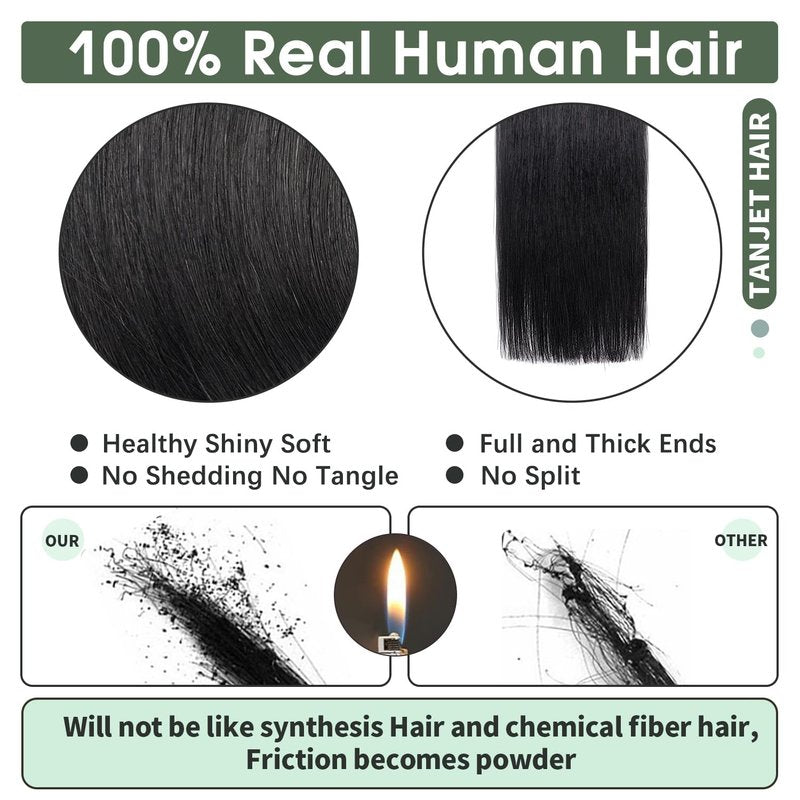 TANJET Tape in Hair Extensions Off Black Tape in Human Hair Extensions 100% Remy Hair Invisible Seamless Skin Weft Human Hair Tape in Extensions (#1B 18 Inch 20pcs 50g/Pack)