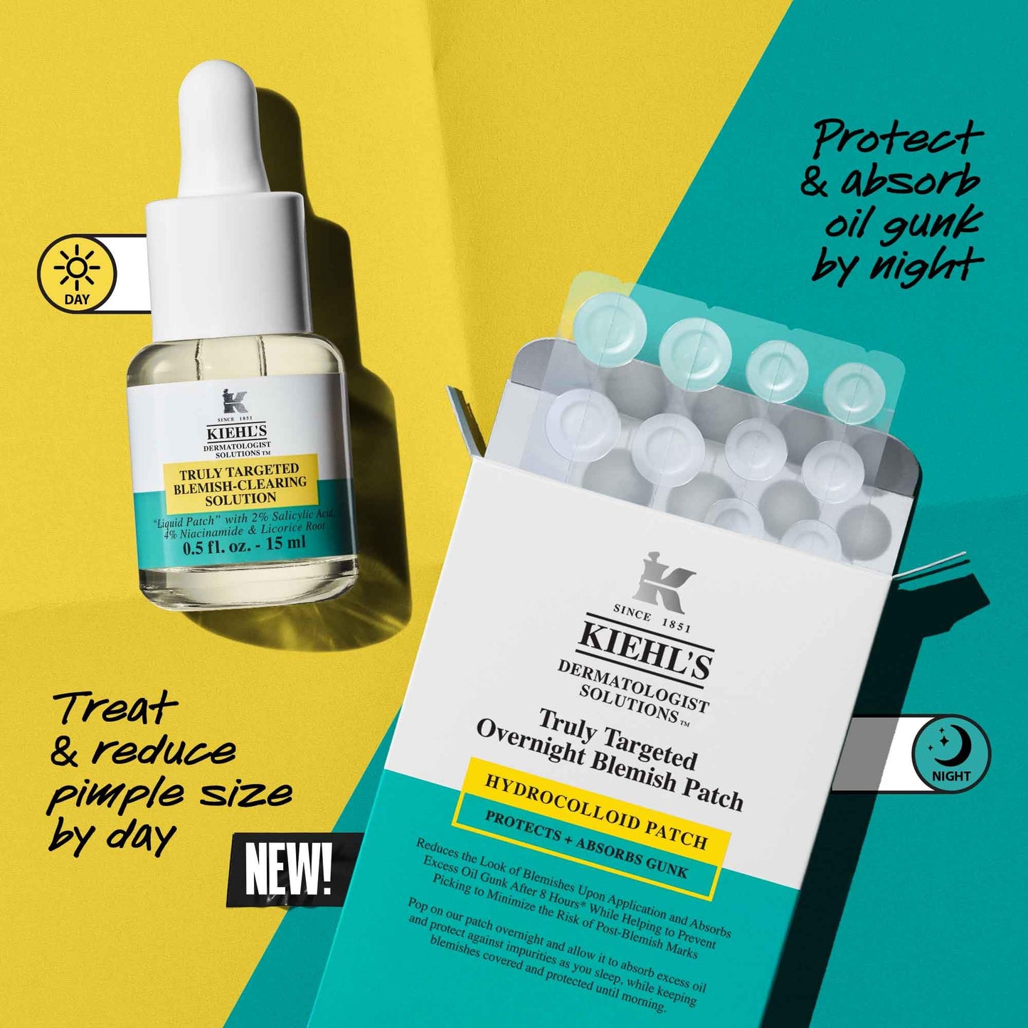 Kiehl's Overnight Pimple Patches - Truly Targeted Invisible Hydrocolloid Blemish Patch, Spot Stickers Absorb Oil and Gunk, Acne Treatment for Shrinking Whiteheads, Blackheads, and Zits (22 Count)