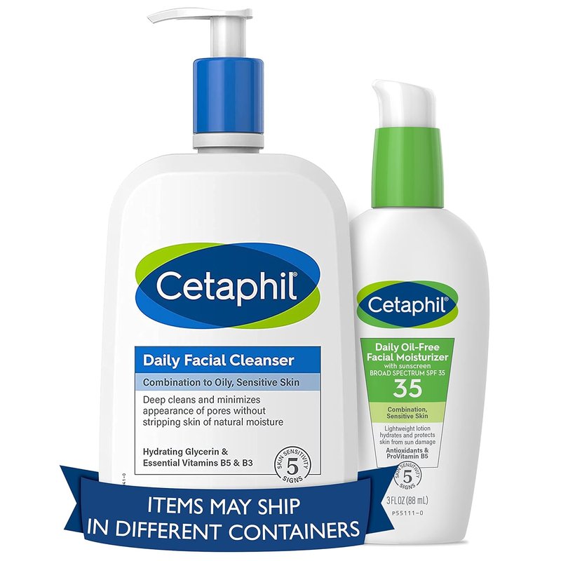 Cetaphil Daily Facial Cleanser & SPF Moisturizer Kit - 20 oz Cleanser + 3 oz SPF 35 Moisturizer for Sensitive Skin